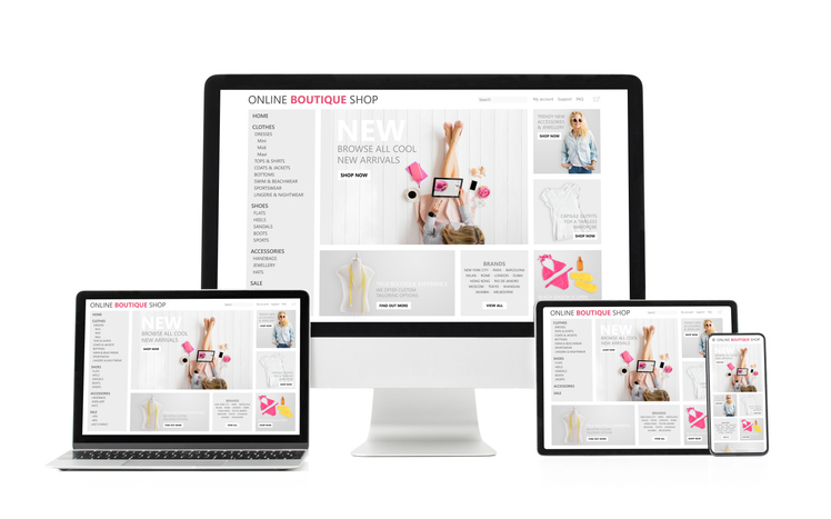 Adaptive and responsive web design concept for ecommerce solutions and systems.